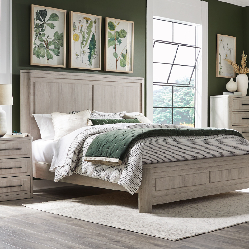 Wooden panel bed in a bedroom